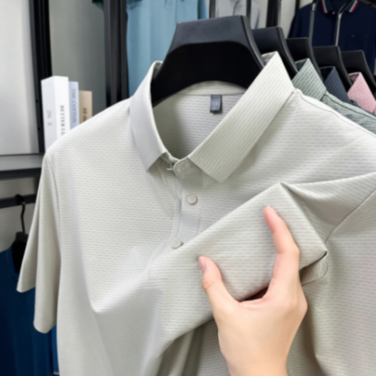 MOAIKA     new ice silk high-end seamless business collar T-shirt           off-white63455208217986111