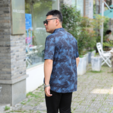 MOAIKA Cool, fashionable, casual, wrinkle-free short-sleeve business floral shirt, blue63457489102211113