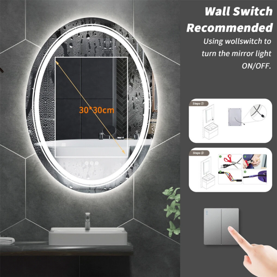 LED Bathroom Mirror Adjustable Front Lights Anti Fog Oval Vanity Mirror Backlit63145872508033114