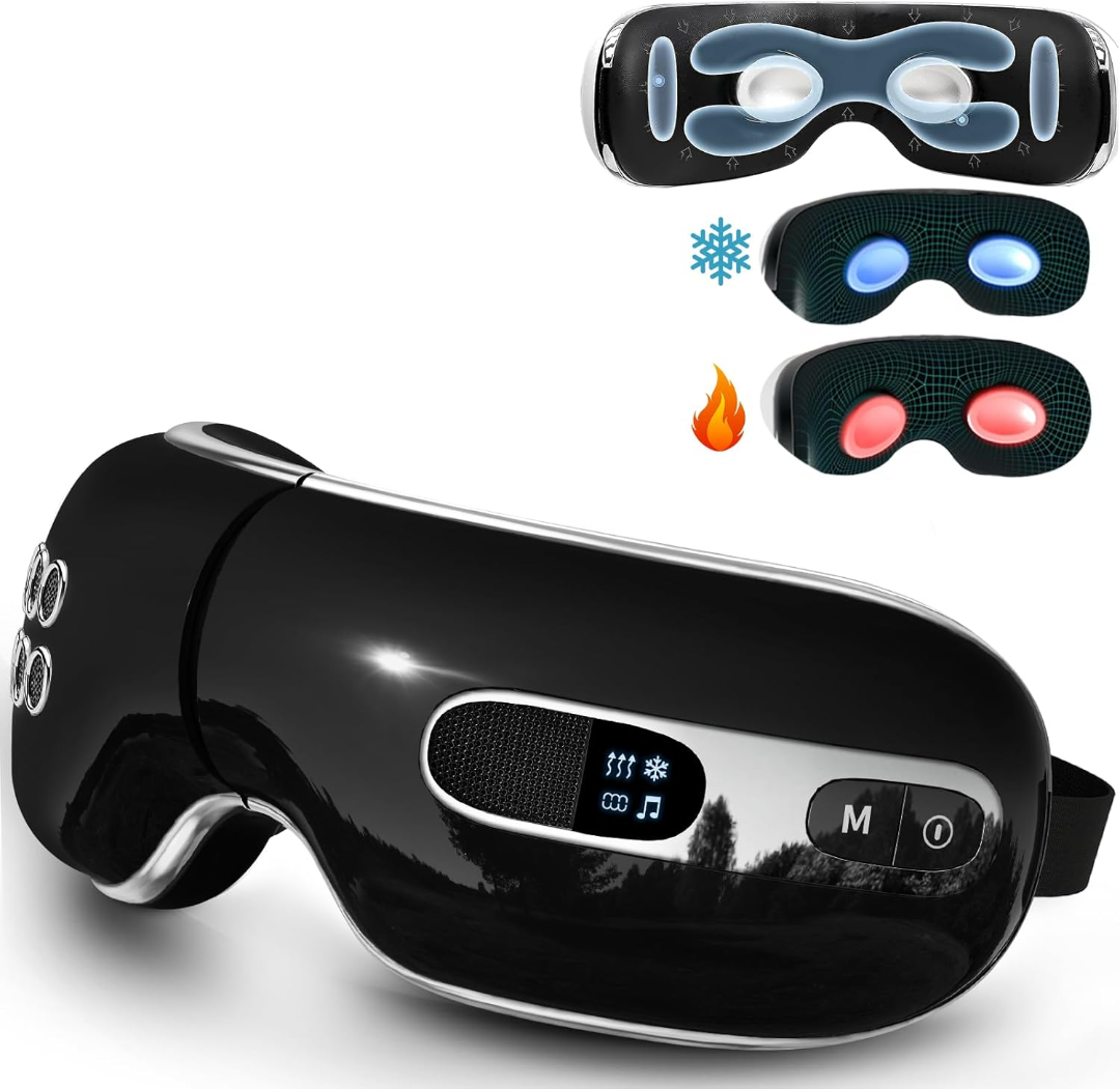 Eye Massager with Heat and Cooling for Migraines, Dry Eyes, and Eyestrain - Heated Eye Massager Mask Massage Pressure Points for Relaxation - Mothers Day Gifts (Black)63080978659841118