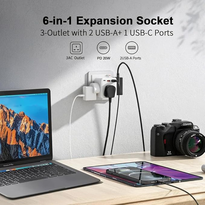 مقابس تمديد Airbot Air 3B-PD بقدرة 3250 واط، 3 منافذ مقابس، مقابس متعددة مع منفذ USB ومنفذ Type-C PD62885092999170111