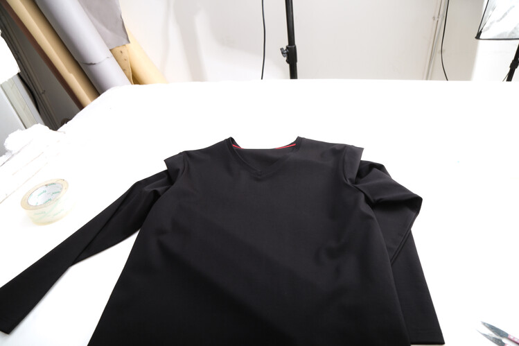 MOAIKA New V-neck Long-Sleeved Business T-Shirt Black63227013886723111