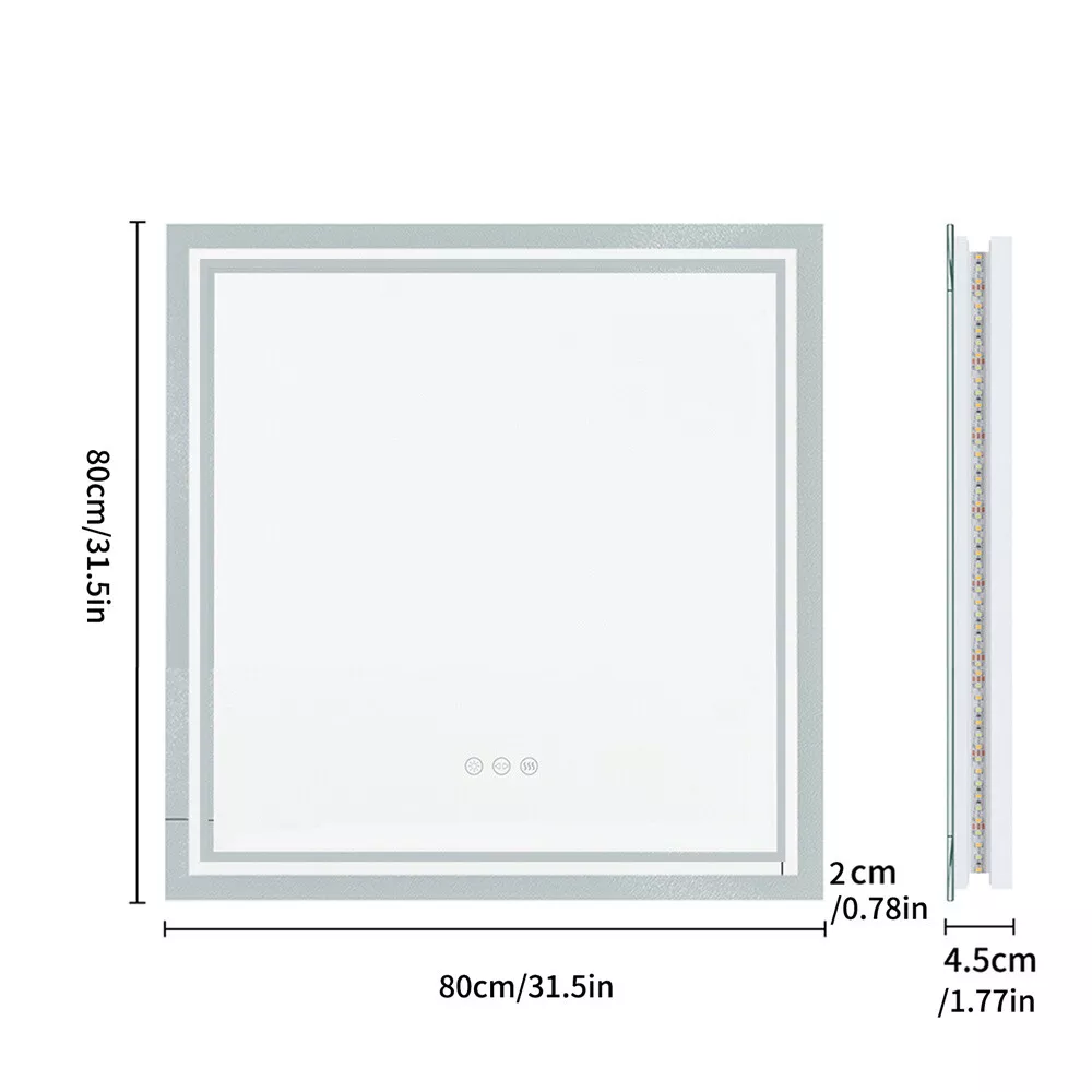 Lebella 31.5" LED Bathroom Mirror Square HD Vanity Makeup Dimmable Anti-Fog Front Lit Backlit63145365860993113
