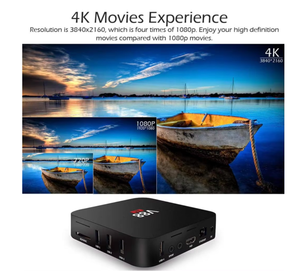 صندوق تلفاز أندرويد V88 نظام تشغيل 7.1، 1 جيجابايت + 8 جيجابايت، معالج رباعي النواة Amlogic S905L يدعم 4K، صندوق وسائط ذكي متعدد المهام63238562112897112