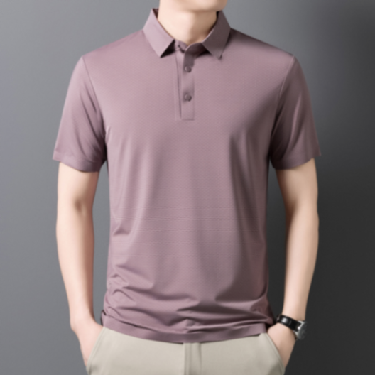 MOAIKA  new ice silk high-end seamless business collar T-shirt        pink634574219317781115