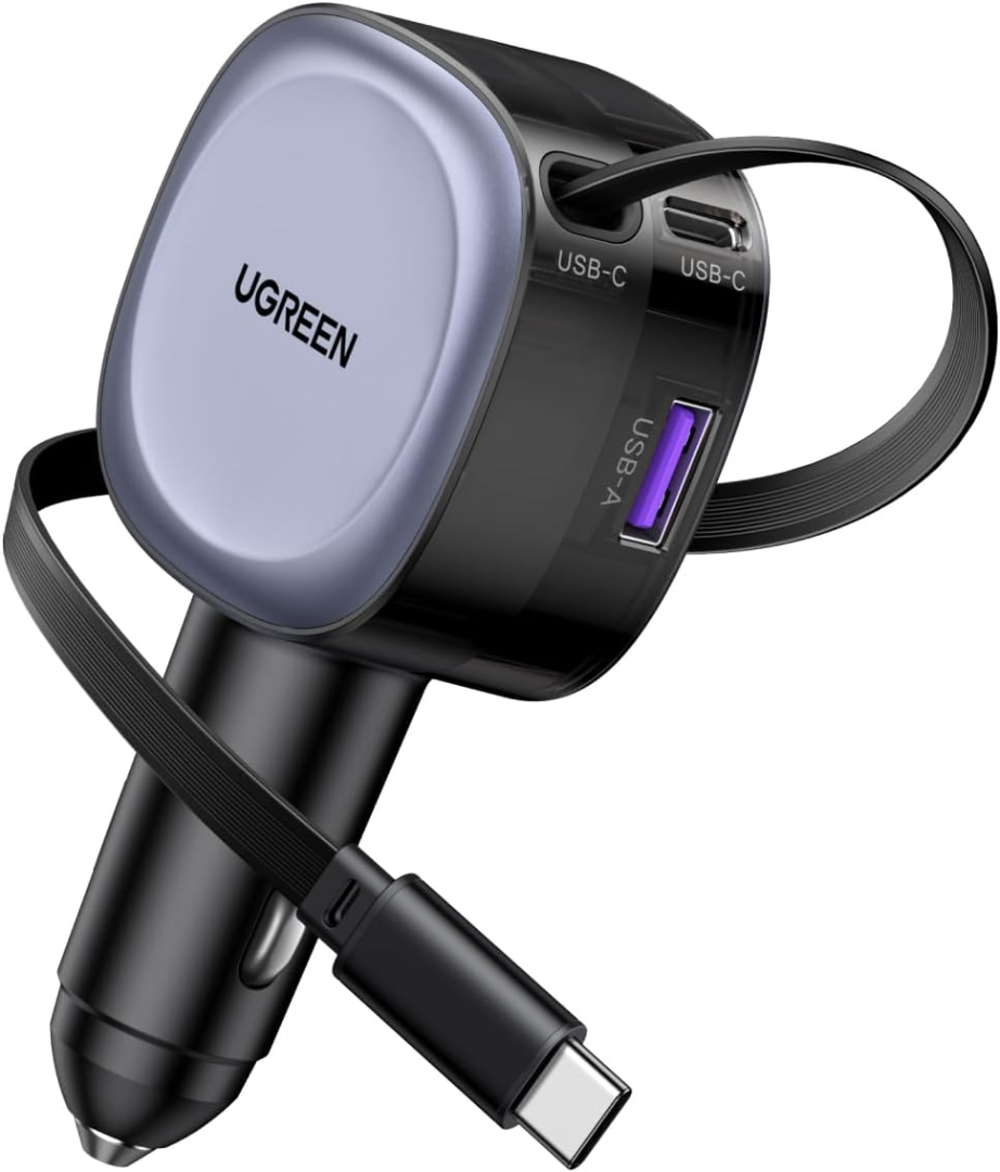 75W Retractable Car Charger With Built-in 60W USB C Cable 75cm, Type C Car Charger Fast Charging 3 Port Automobile Phone Charging Adapter, for iPhone 16 Series,MacBook Pro/Air,Samsung S25 Ultra63557345575937119