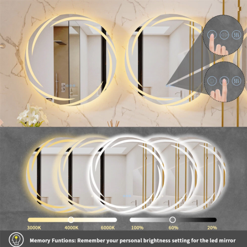 Bathroom Lighted LED Mirror Anti-fog Vanity Mirrors 3 Color Lights Wall Mirror63146168362755113
