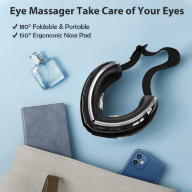 Eye Massager with Heat and Cooling for Migraines, Dry Eyes, and Eyestrain - Heated Eye Massager Mask Massage Pressure Points for Relaxation - Mothers Day Gifts (Black)63080978659841113