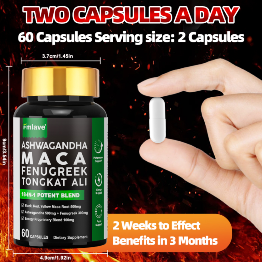 Fmlave Maca Root Supplement 60 Capsules-30-Day Supply of Maca Root, Ashwagandha & Black Pepper Extract,Tribulus Terrestris Extract,Epimedium|Unisex Energy Booster Supplements63084945607299114