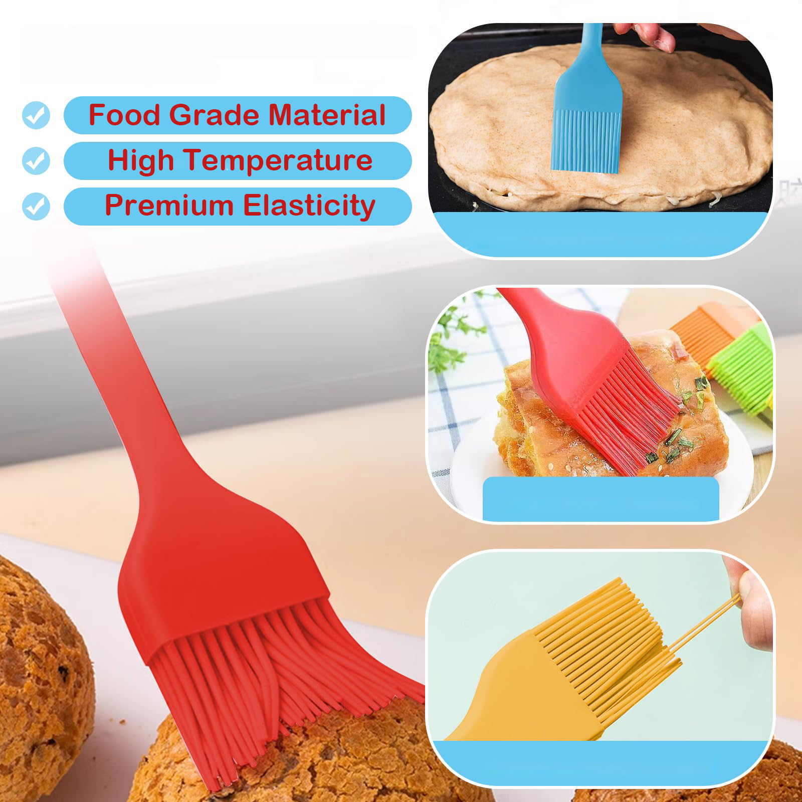 Blythornix Silicone Pastry Brushes for Baking and Cooking, Kitchen Food Basting Brushes for Grill with Long Handle Oil Brush Set63604429355137114