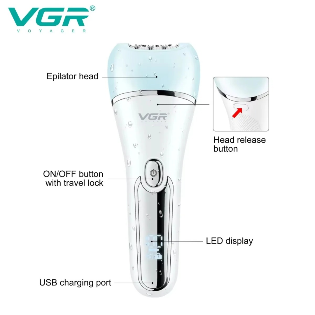 VGR V733 Hair Remover Electric Epilator Hair Removal Tool Shaver LED Epilator 63203642456707112