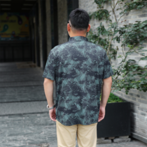MOAIKA           Cool    fashionable    casual     wrinkle-free short-sleeve business floral shirt      Green63499343481729114