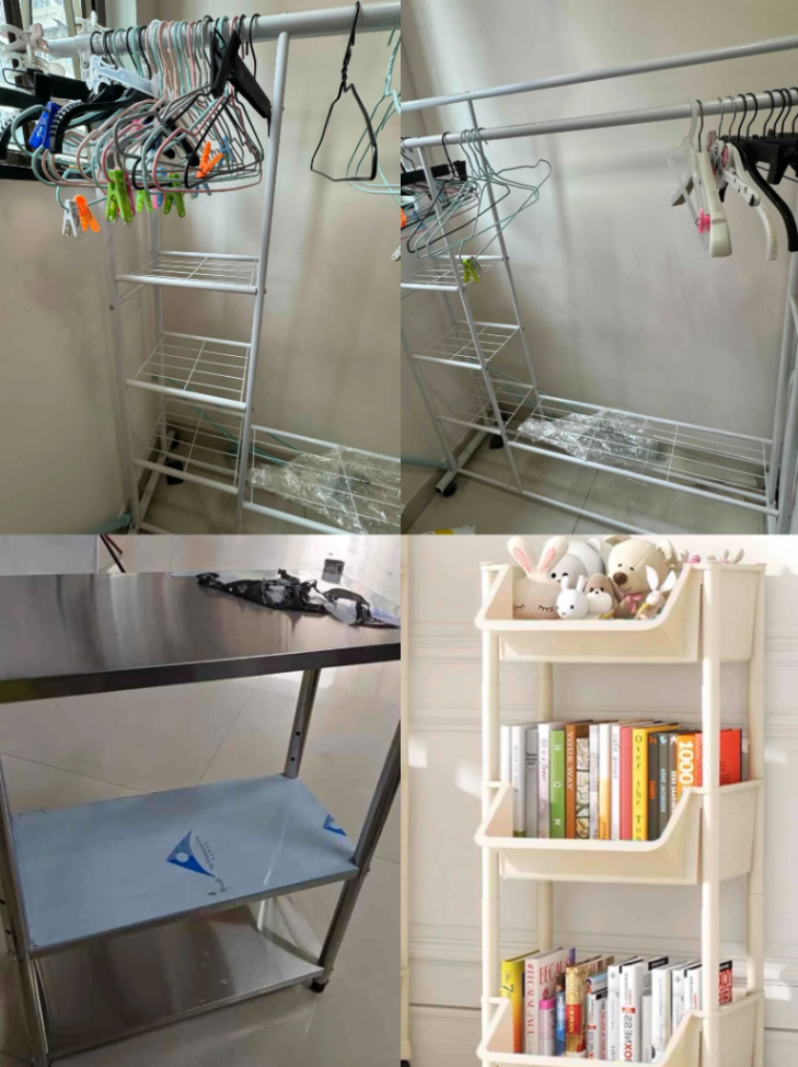 Hangers, table, and portable small bookcase for sale as a package63225233599873110