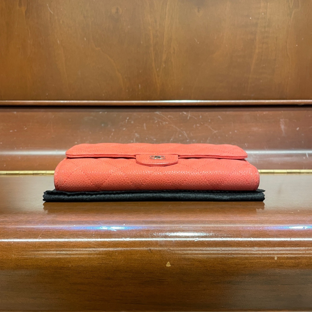 Chanel/香奈儿荔枝牛皮粉橘长款钱包64344513560706113