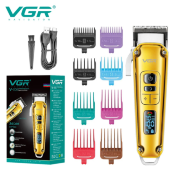 ماكينة حلاقة كهربائية VGR 006، ماكينة قص شعر معدنية كلاسيكية للرجال، مقص كهربائي يدوي، حفر رأس بالزيت، قص شعر ذكي رقمي بإضاءة LED632141367130891115