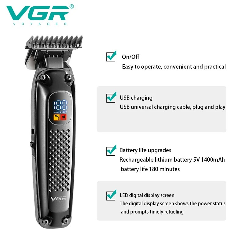 VGR V972 Cordless Professional Hair Trimmer for Men Beard Trimmer USB Electric Hair Clipper63225319480450113