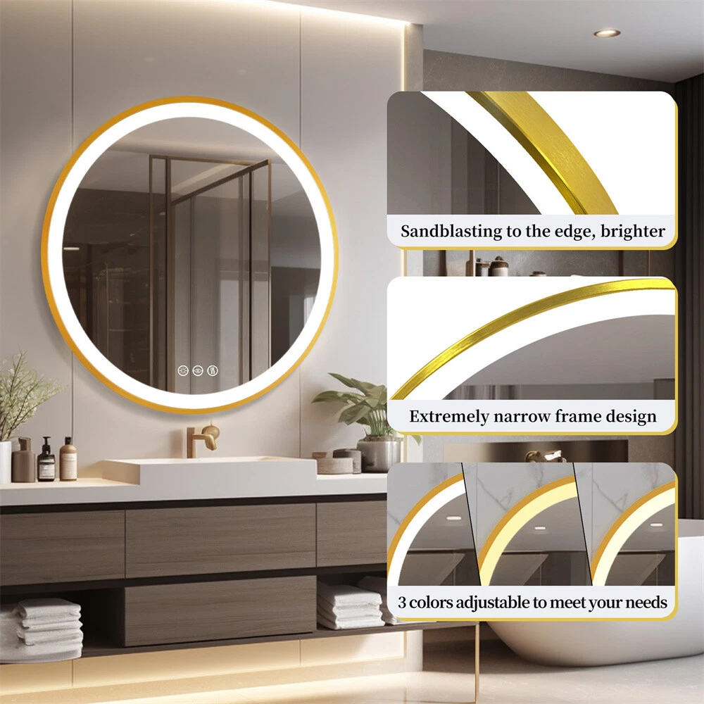 23.6" Round LED Mirror for Bathroom with Front Lights Gold Metal Framed Makeup Mirrors63192615512578114
