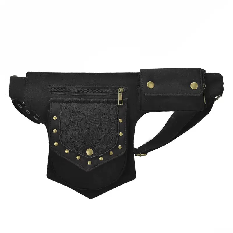 Unique Black Waist Pack: Steampunk Design for Fashion - Forward0 Unique Black Waist Pack: Steampunk Design for Fashion - Forward63505072522627110