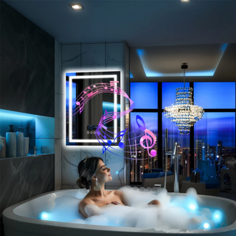 مرآة حمام LED مضادة للضباب بحجم 23.6 بوصة × 31.5 بوصة من Labella مع مكبر صوت بلوتوث وإضاءة أمامية وخلفية63192173243905113