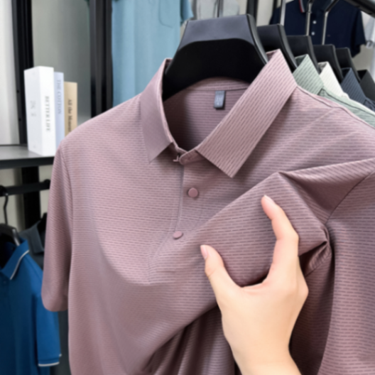 MOAIKA  new ice silk high-end seamless business collar T-shirt        pink63457421931778111