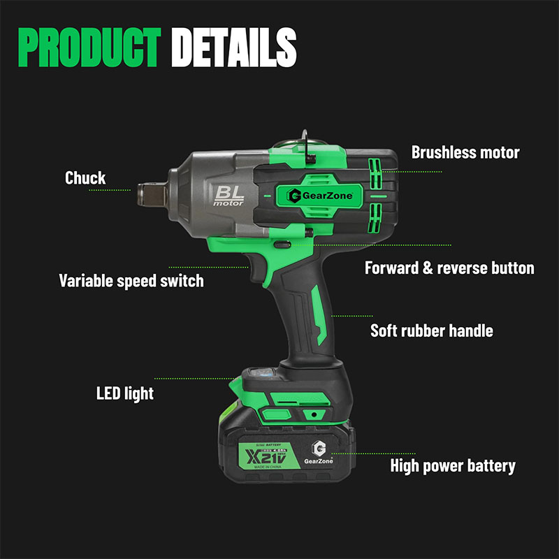GearZone® 3/4" Cordless High-Power Impact Wrench, 2000 N.m, One Battery63624554647041113