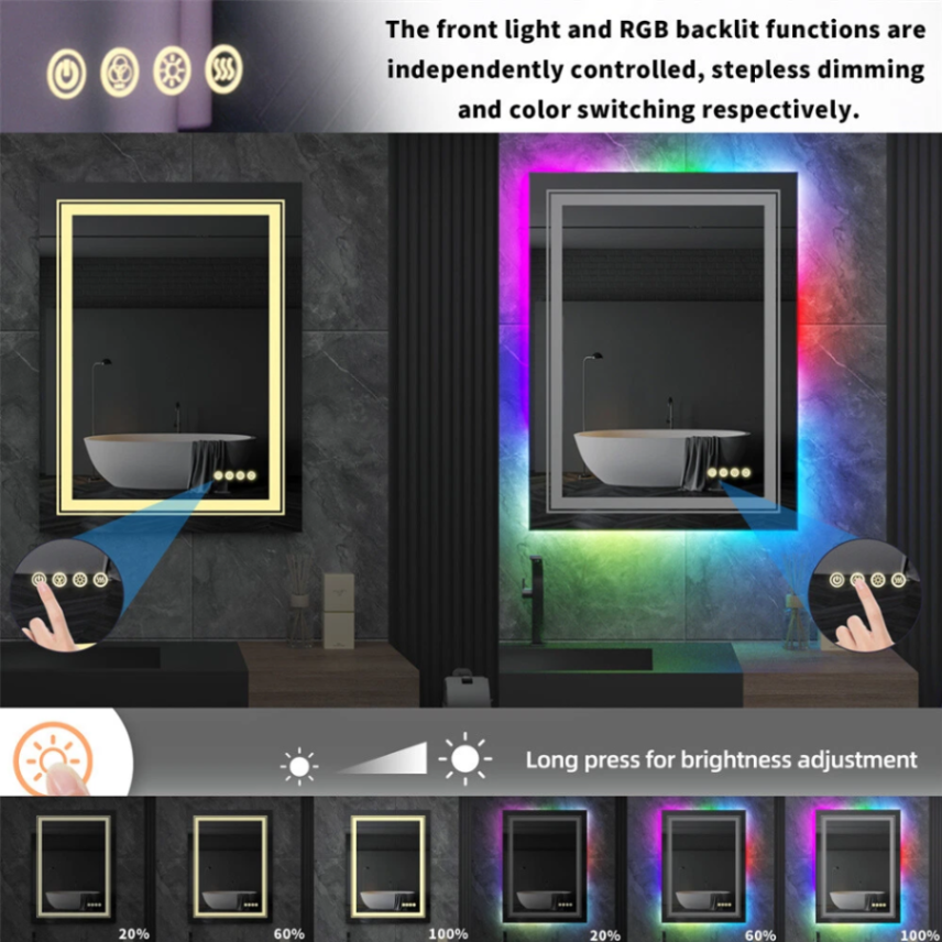 LED Bathroom Mirror Vanity RGB Multicolor Backlit + Adjustable Front-Lighted63124083482497113