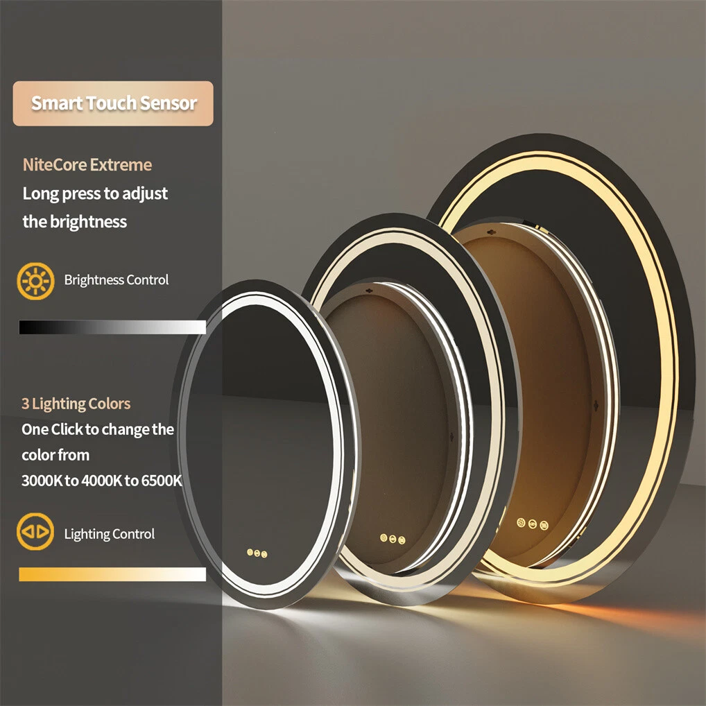LED Bathroom Mirror Adjustable Front Lights Anti Fog Oval Vanity Mirror Backlit63145872508033113