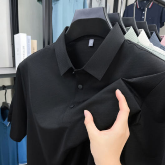 MOAIKA    New ice silk high-end seamless business collar T-shirt       Black63454942577026111