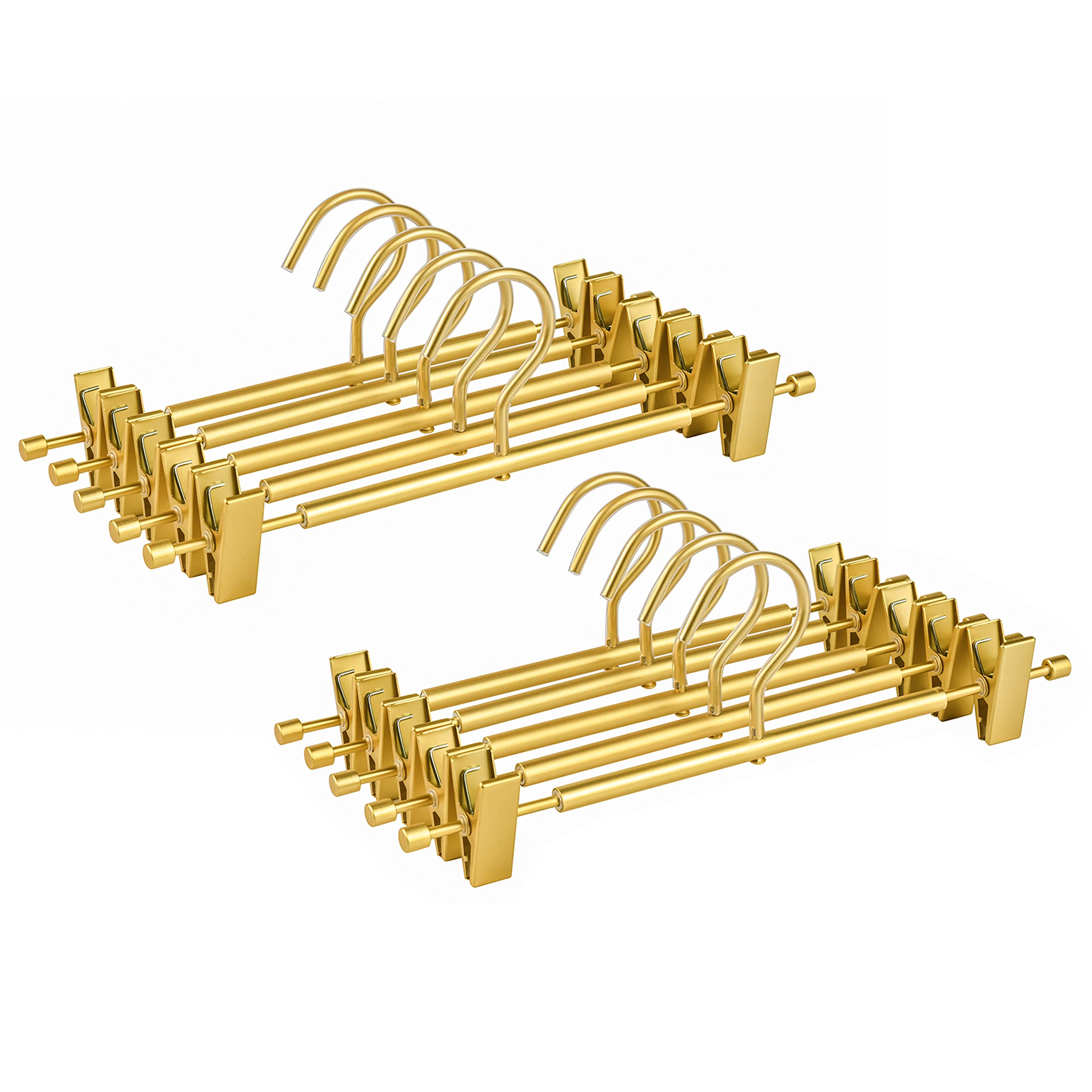 Blythornix Pants Hangers Space Saving Aluminous Alloy, Metal Rack Hanger for Trouser Closet Non Slip Clips Swivel Hook 10 Packs Gold
