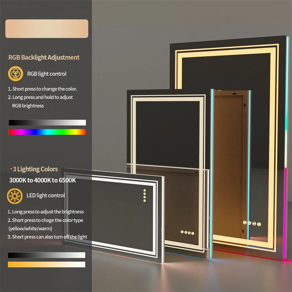 LED Bathroom Mirror Vanity RGB Multicolor Backlit + Adjustable Front-Lighted63124083482497115