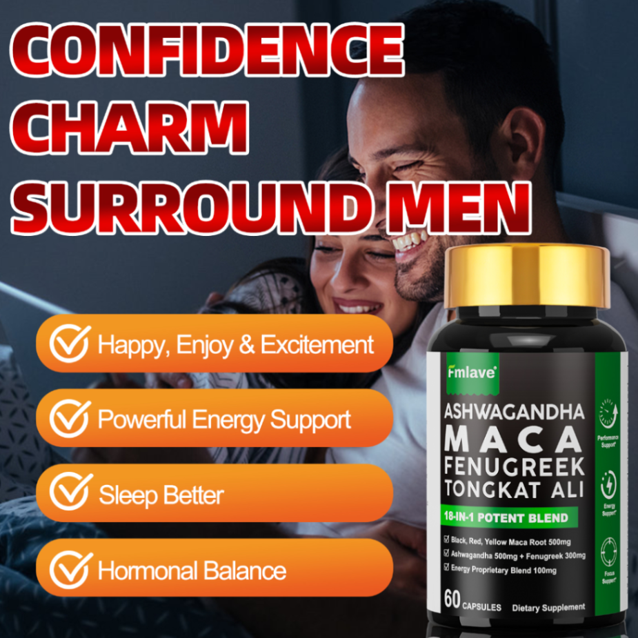 Fmlave Maca Root Supplement 60 Capsules-30-Day Supply of Maca Root, Ashwagandha & Black Pepper Extract,Tribulus Terrestris Extract,Epimedium|Unisex Energy Booster Supplements63084945607299111