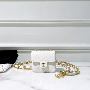 CHANEL VINTAGE WAIST CHAIN BAG, White/Gold