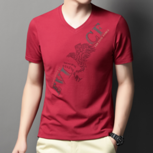 MOAIKA New Cotton Heart-Shaped Collar Summer Men's Short Sleeve in       red63534312198401112