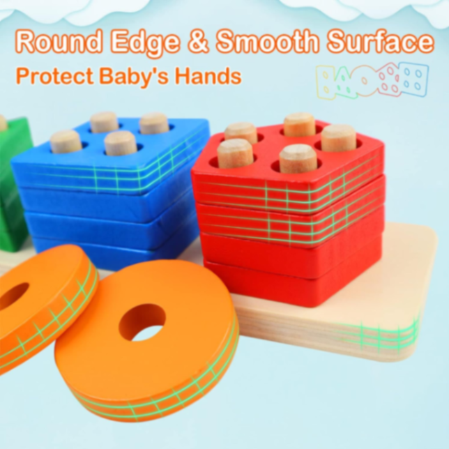 Toys for 1 to 3-Year-Old Boys Girls Toddlers, Wooden Sorting & Stacking Toys for Toddlers and Kids Preschool, Educational Toys, Color Recognition Stacker Shape Sorter, Learning Puzzles Gift63557541800963112