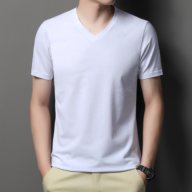 MOAIKA   Classic Basic Solid Short Sleeve Men's Cotton Heart Collar Shirt      White635343388733451129