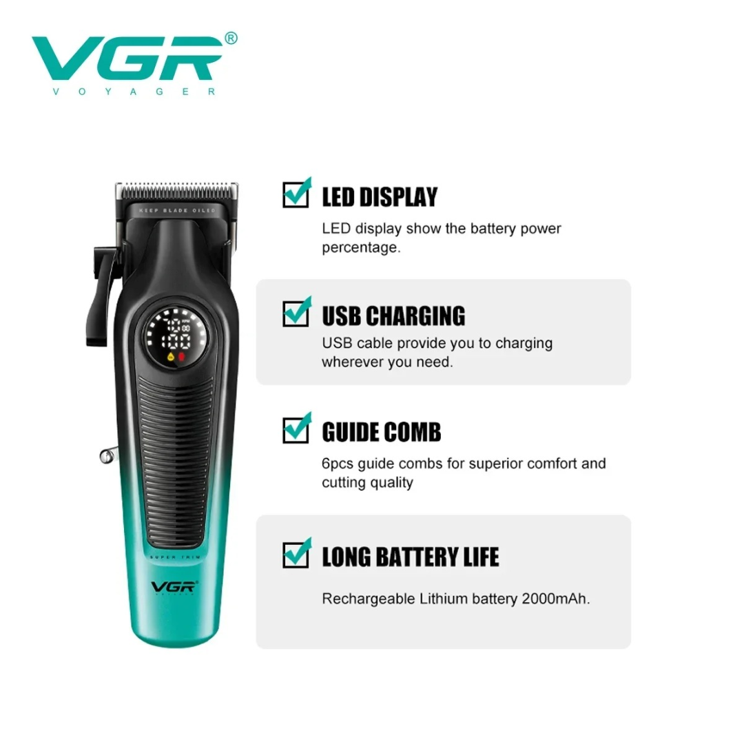 ماكينة حلاقة للرجال VGR V196 مع شفرة DLC، عرض LED 7000 دورة في الدقيقة، ماكينة حلاقة احترافية لقص الشعر بدون سلك، مناسبة لصالونات الحلاقة63203748294401113