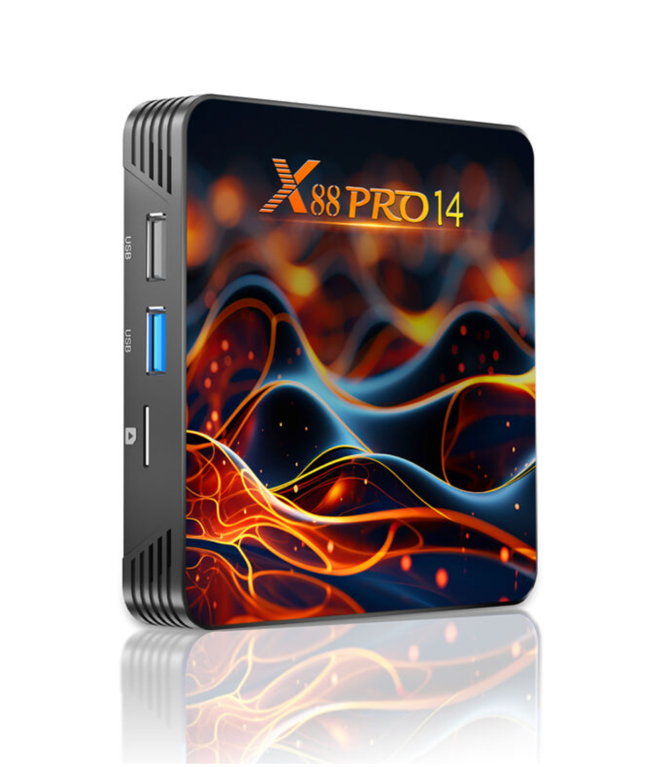 صندوق تلفاز X88 Pro 14 بنظام أندرويد 14، معالج رباعي النواة من روك تشايب بمعمارية 64 بت كورتكس A53، يدعم 4K وHDR، واي فاي 6، بلوتوث 5.0، صندوق تلفاز ذكي63238500888963114