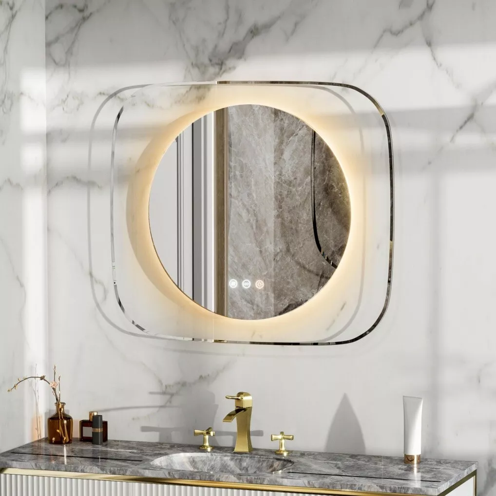 Labella Modern LED Bathroom Mirror w/ Backlit Clear Glass Frame Defog Dimmable Touch HD63192434493699112