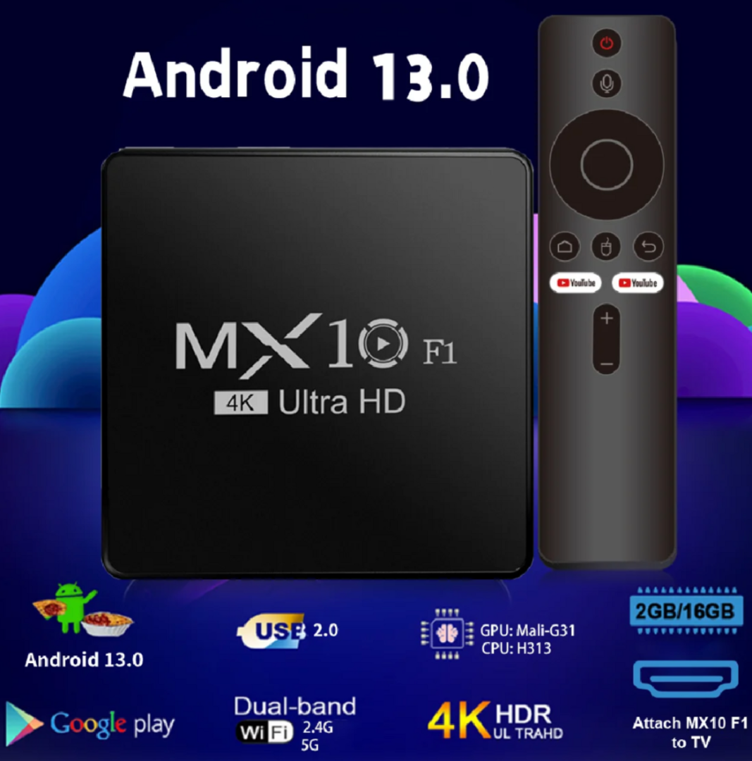 MX10 F1 Smart TV Box Allwinner H313 Mali-G31 Wi-Fi 2.4G + BT5 2.4G Android TV Box with 2GB RAM 16GB EMMC Flash63238455196929111