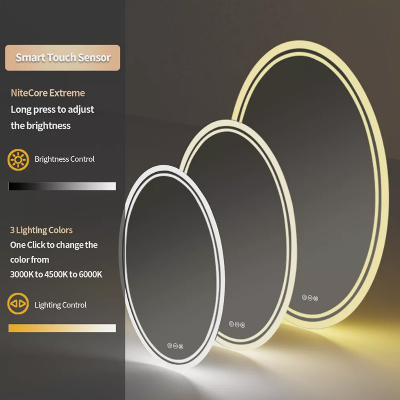 مرآة بيديت LED بيضوية مضادة للضباب بحجم 27.5 بوصة، مرآة حائط قابلة للتغميض لوضع المكياج63124992961281113