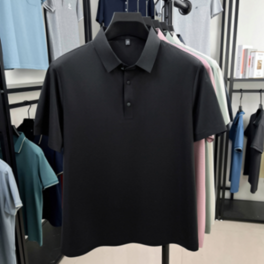 MOAIKA    New ice silk high-end seamless business collar T-shirt       Black63454942577026114