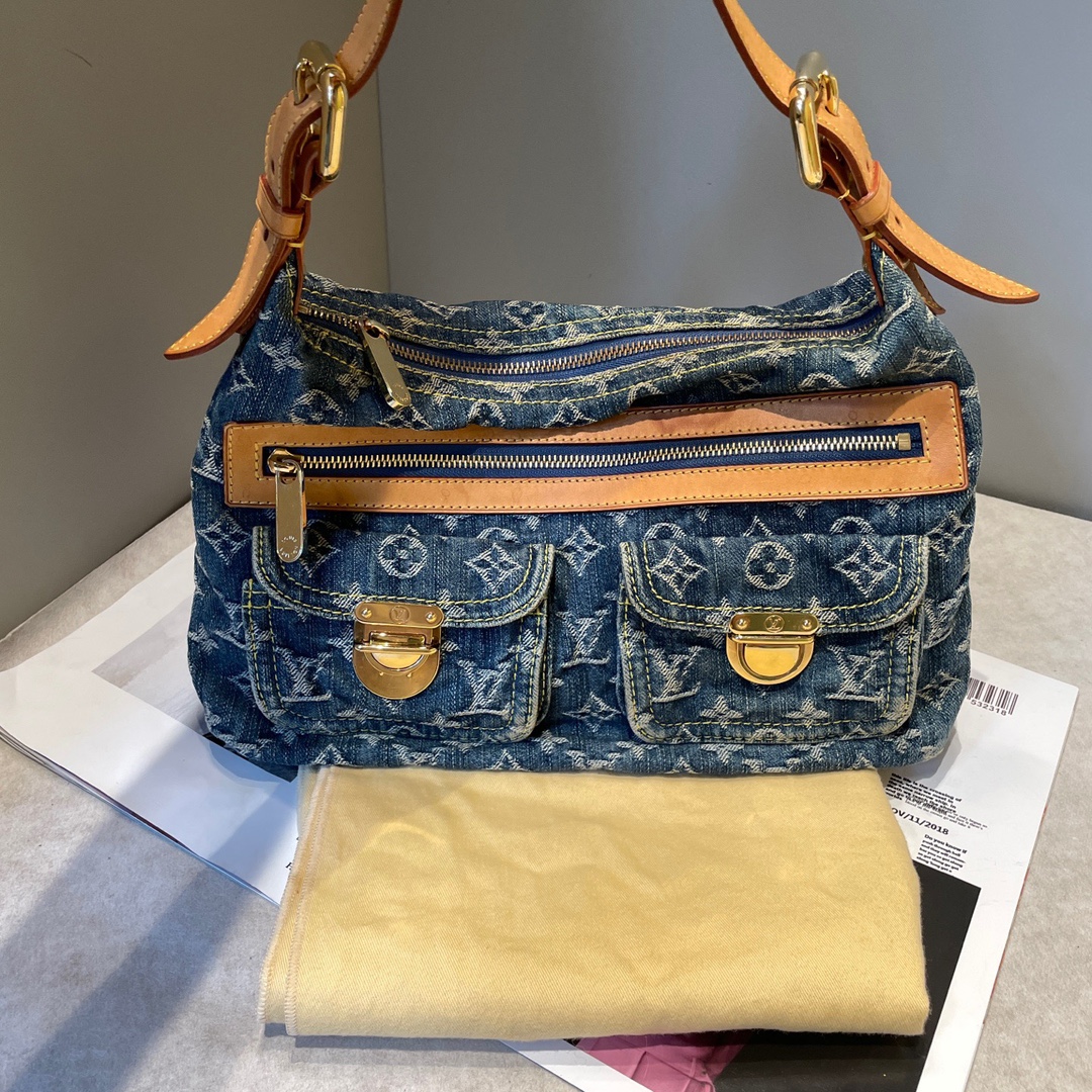 LV/Louis Vuitton - Bolso vintage de denim tipo baggy para llevar bajo el brazo