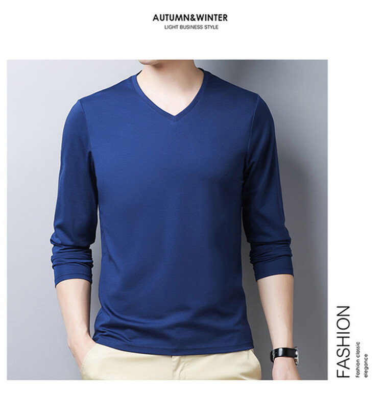 MOAIKA New V-Neck Long-Sleeved Business T-Shirt Blue63227257507587111