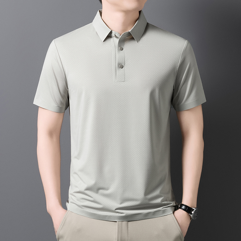 MOAIKA     new ice silk high-end seamless business collar T-shirt           off-white634552082179861116