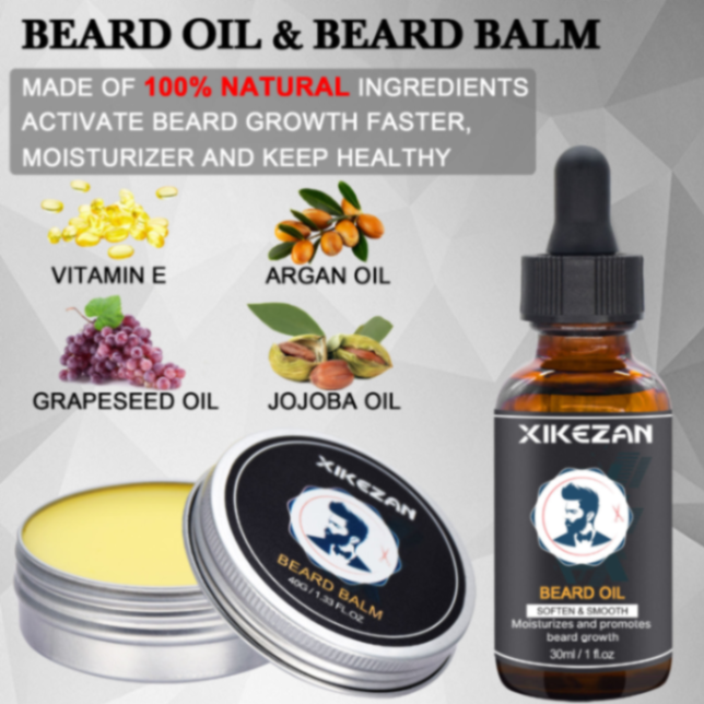 XIKEZAN Beard Balm Set Nourishing Beard Men Care Growth Beard Oil Organic Wash and Conditioner Kit63267982274562114