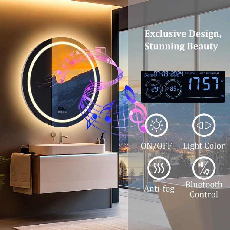 Lebella 36" Bluetooth Round LED Mirror Anti-Fog Bathroom Vanity Mirror with Lights Smart63125749930369114