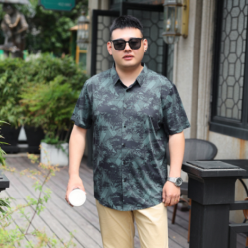 MOAIKA           Cool    fashionable    casual     wrinkle-free short-sleeve business floral shirt      Green63499343481729111