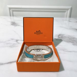  HERMES SUPER H BRACELET, Lagon Blue/Silver
