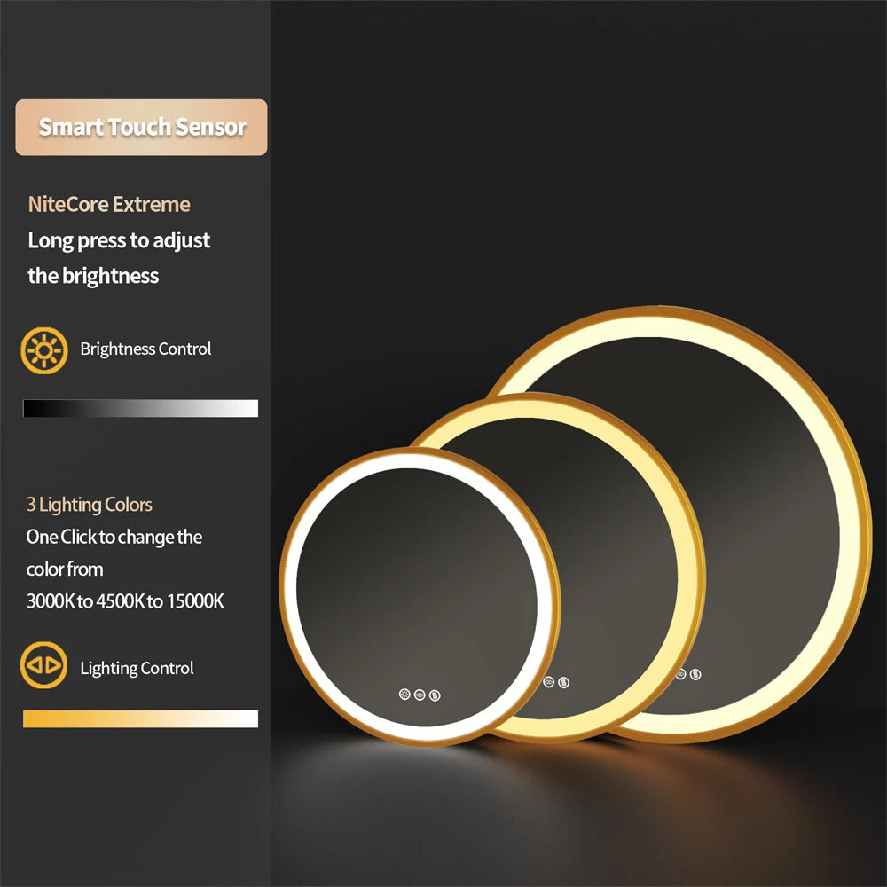23.6" Round LED Mirror for Bathroom with Front Lights Gold Metal Framed Makeup Mirrors63192615512578113