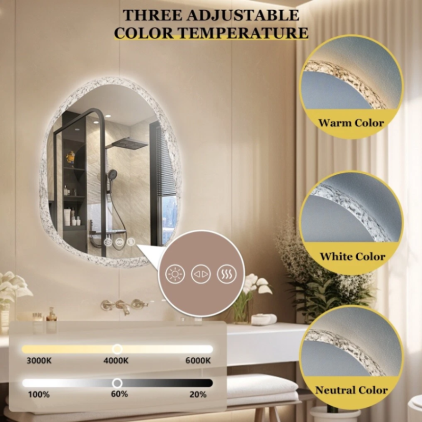 Bathroom Mirrors Irregular Decorative Mirrors Makeup Mirrors Tri-color Dimmable63124036611458114